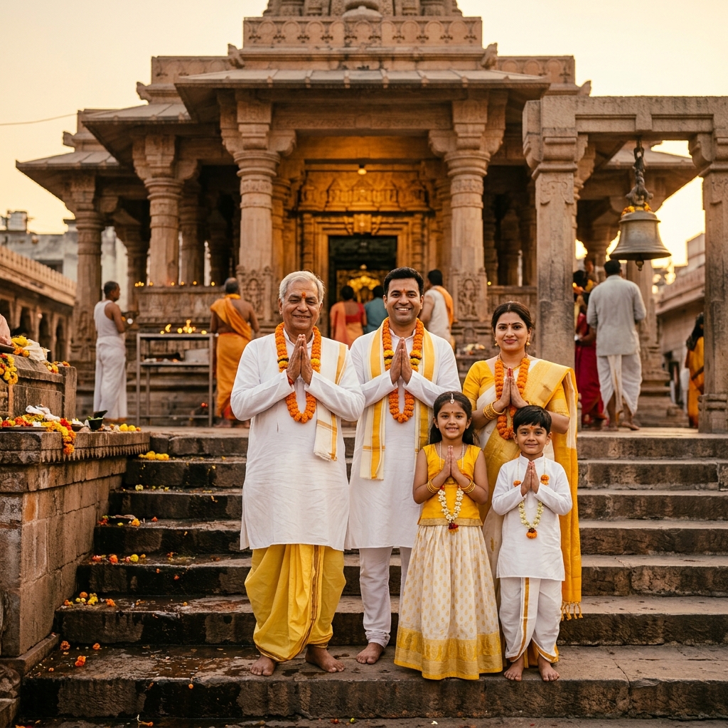 Devotee family at Vishnupad Temple