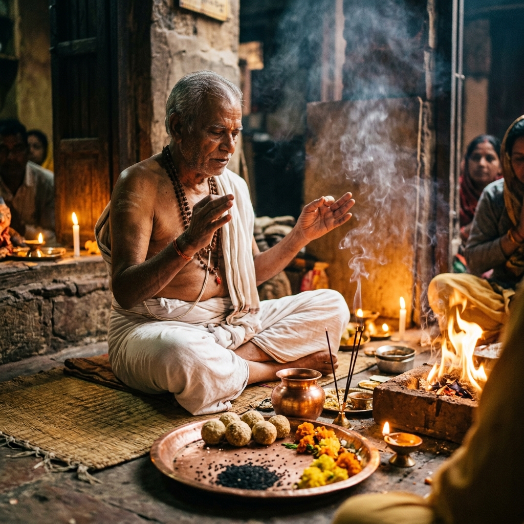 Traditional priest performing puja Gaya